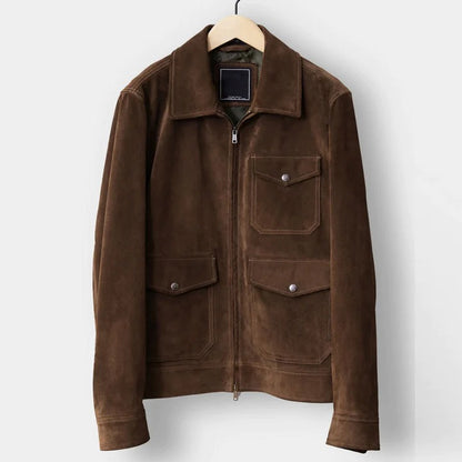 Men's Tan Brown Suede Leather Bomber Jacket