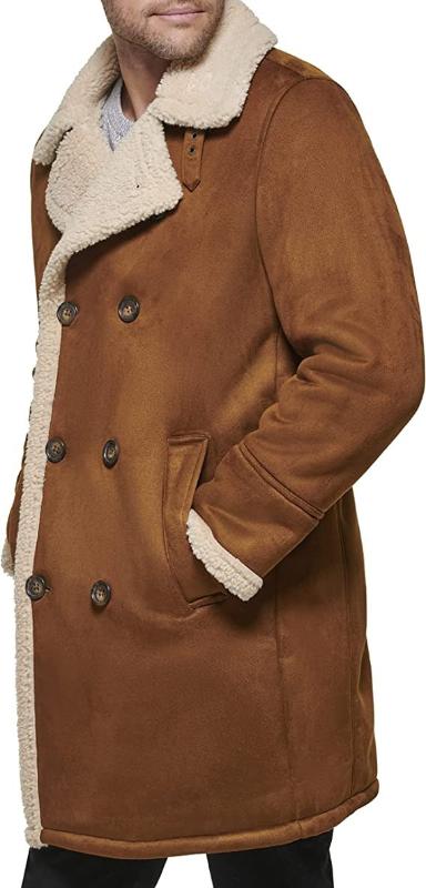 mens tan brown suede shearling leather coat