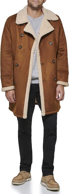 mens tan brown suede shearling leather coat