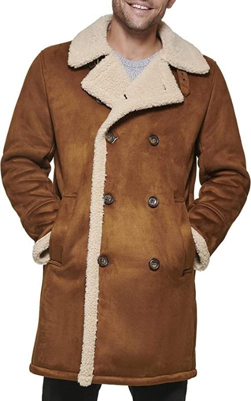 Men's Tan Brown Suede Shearling Coat - Shearling Leather Coat