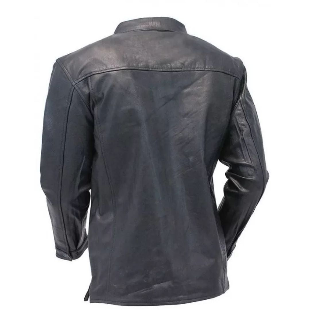Men's Timeless Look Real Sheepskin Black Leather Shirt