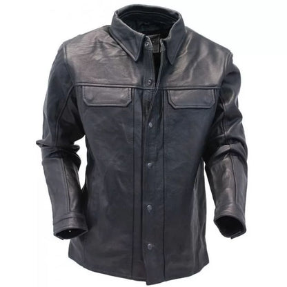 Men's Timeless Look Real Sheepskin Black Leather Shirt
