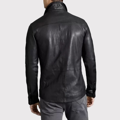 Trendsetting Men's Real Sheepskin Black Leather Shirt