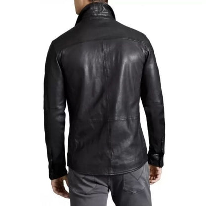 Men's Trendsetting Real Sheepskin Black Leather Shirt