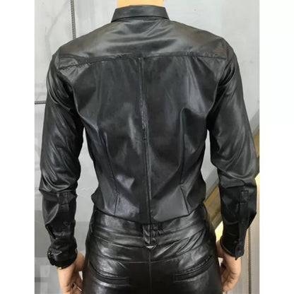 Men's Trendy Real Sheepskin Leather Shirt