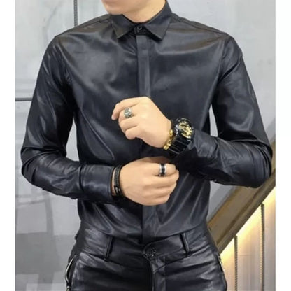 Men's Trendy Real Sheepskin Leather Shirt