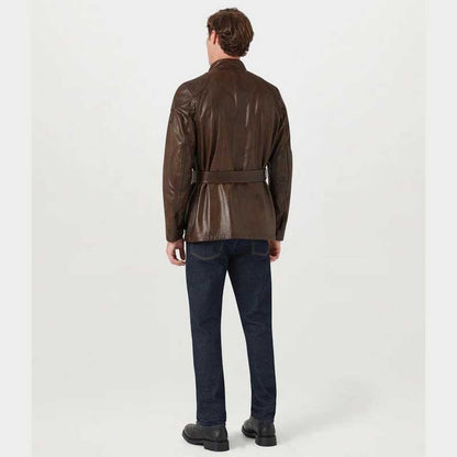 Men's motorcycle leather jacket in cowhide with bold biker look and streetwear appeal