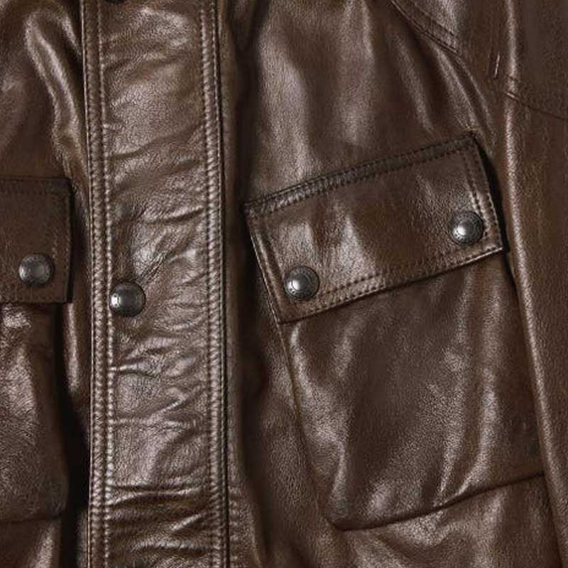 Premium genuine leather biker coat with durable zippers and reinforced stitching for riders