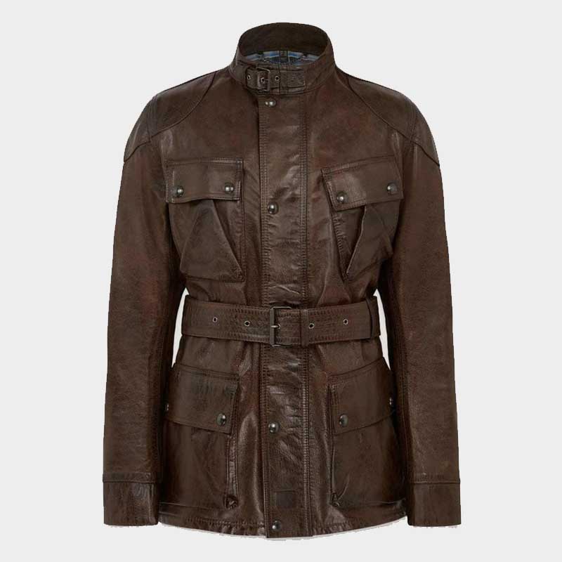Men's Trialmaster Panther leather biker jacket in genuine cowhide with classic motorcycle detailing