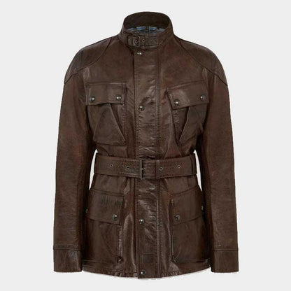 Men's Trialmaster Panther leather biker jacket in genuine cowhide with classic motorcycle detailing