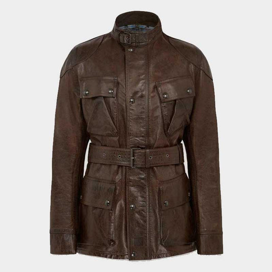 Men's Trialmaster Panther leather biker jacket in genuine cowhide with classic motorcycle detailing