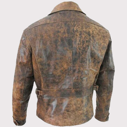Men's Vintage 70s Biker Style Leather Jacket - Genuine Cowhide Distressed Brown