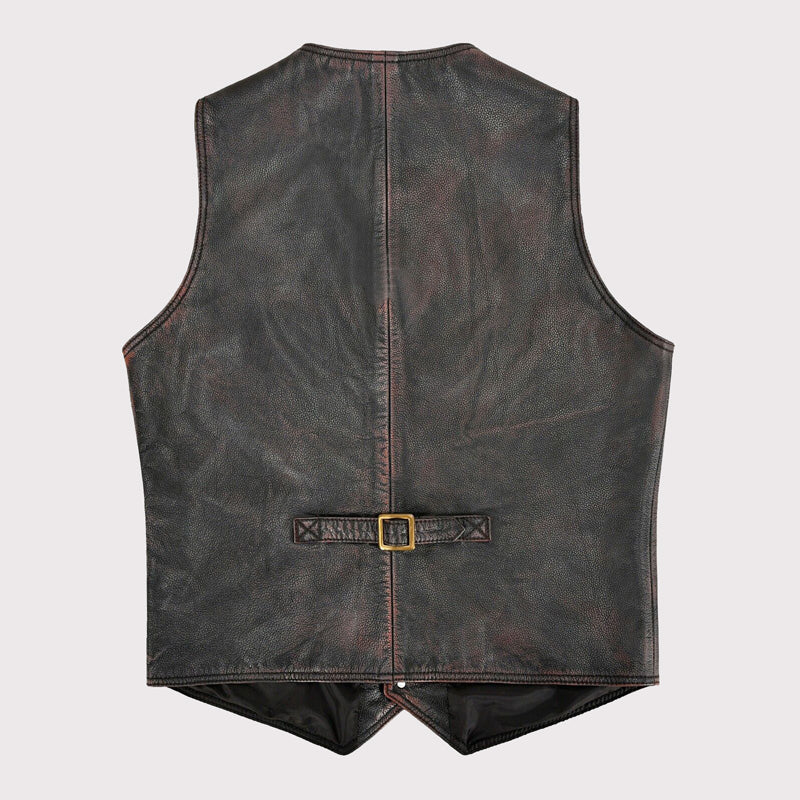Vintage Black Red Waxed Leather Vest for Men