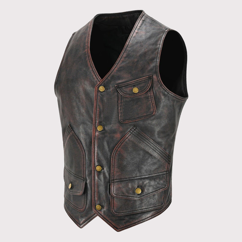 mens vintage black red leather vest