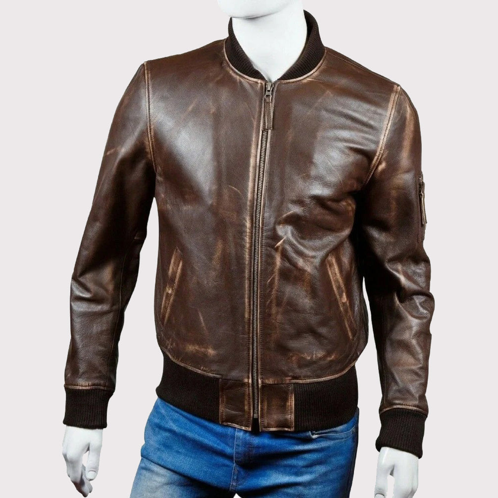 Vintage Brown Distressed Leather Jacket