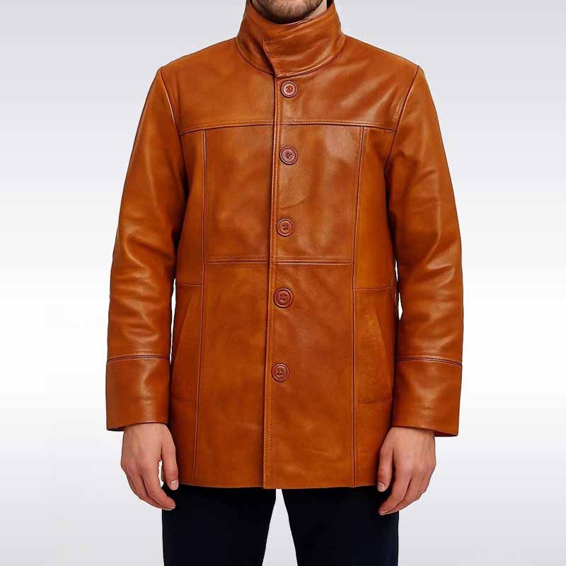 Men’s Vintage Brown Leather Trench Coat