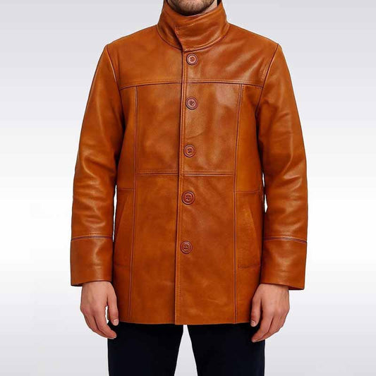 Men’s Vintage Brown Leather Trench Coat