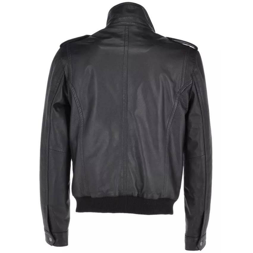 Men's Vintage Distressed Black Leather Cafe Racer Jacket