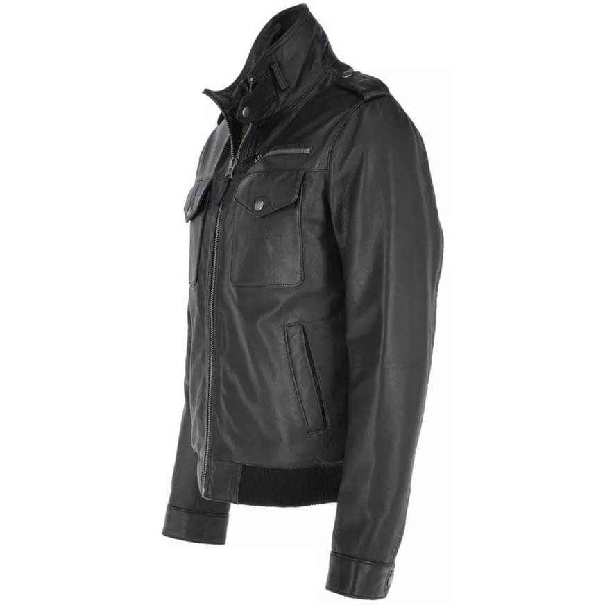 Men's Vintage Distressed Black Leather Cafe Racer Jacket