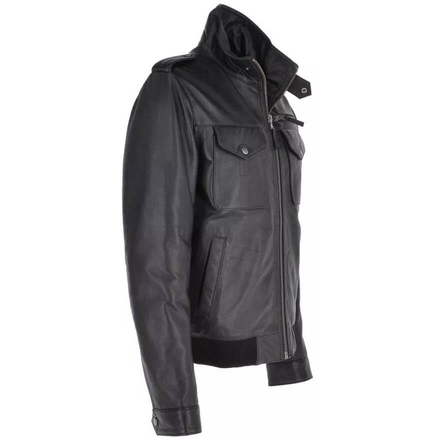 Men's Vintage Distressed Black Leather Cafe Racer Jacket