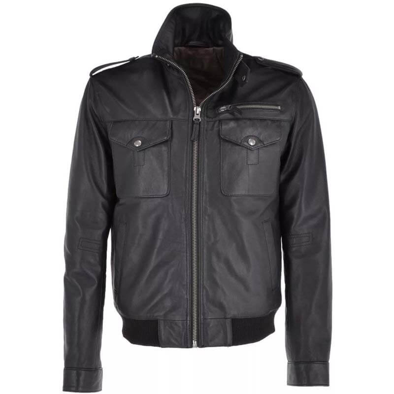 Men's Vintage Distressed Black Leather Cafe Racer Jacket