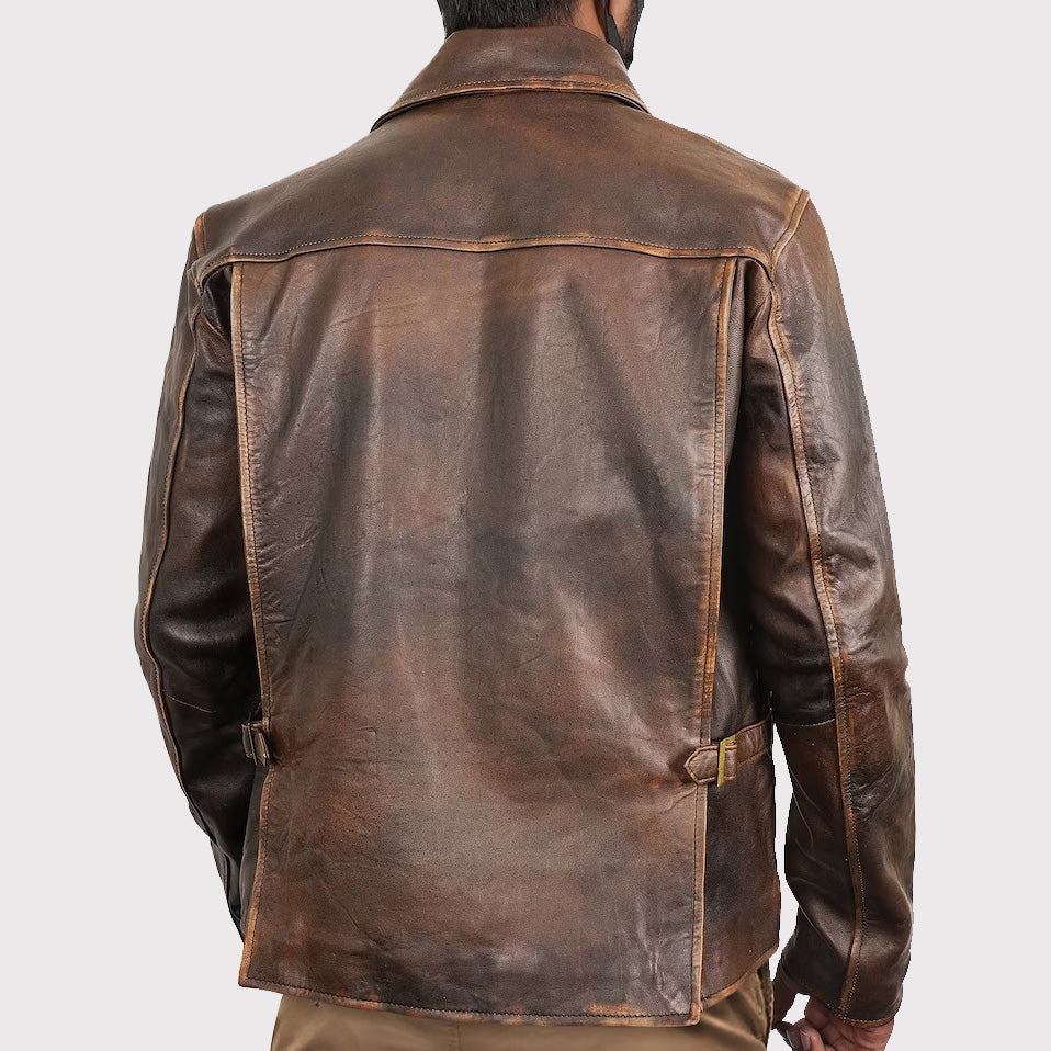Men's Vintage Distressed Brown Western Style Jacket - Handmade Cowboy Fashion