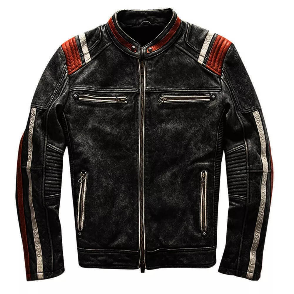 Men's Vintage Distressed Cafe Racer Leather Jacket