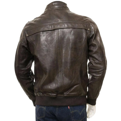 Men's Vintage Lambskin Leather Bomber Jacket with Knit Collar