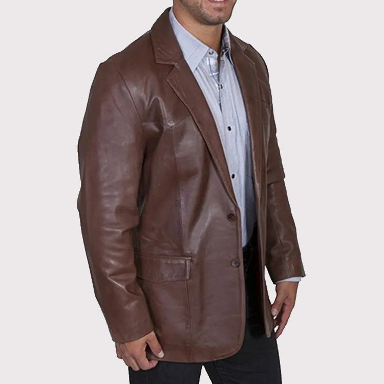 Western Dark Brown Leather Sportcoat Blazer