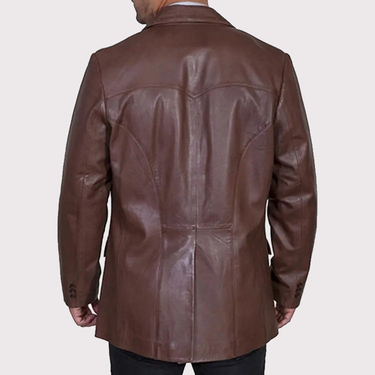 Western Dark Brown Leather Sportcoat Blazer