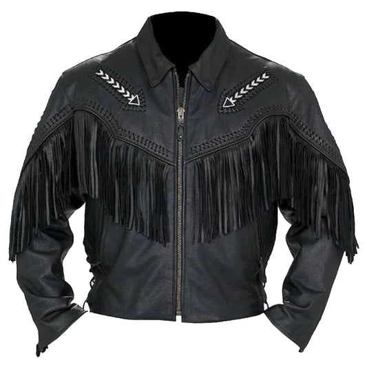 Men's Fashion Western Style Arrow Real Leather Motorbike Jacket