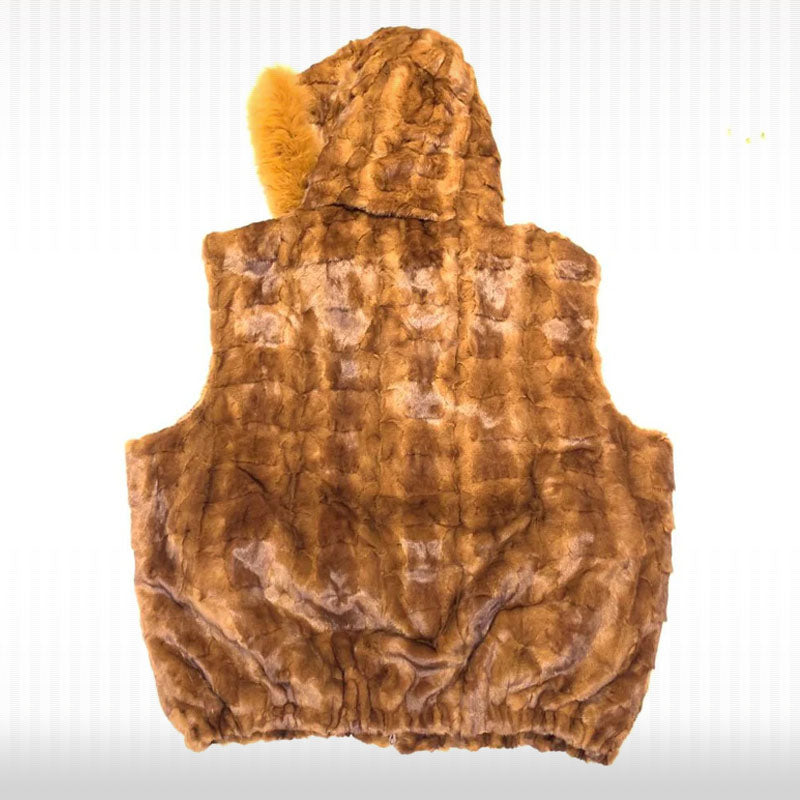 Men's Whisky Mink Diamond Cut Fox Fur Hooded Vest
