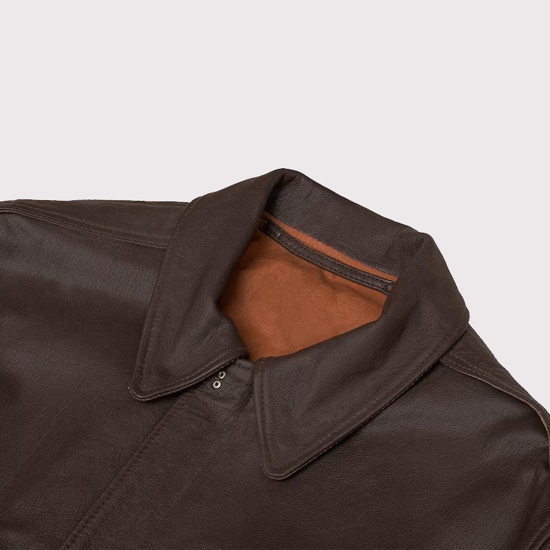 Men's Wing Collar Genuine Leather Bomber Jacket