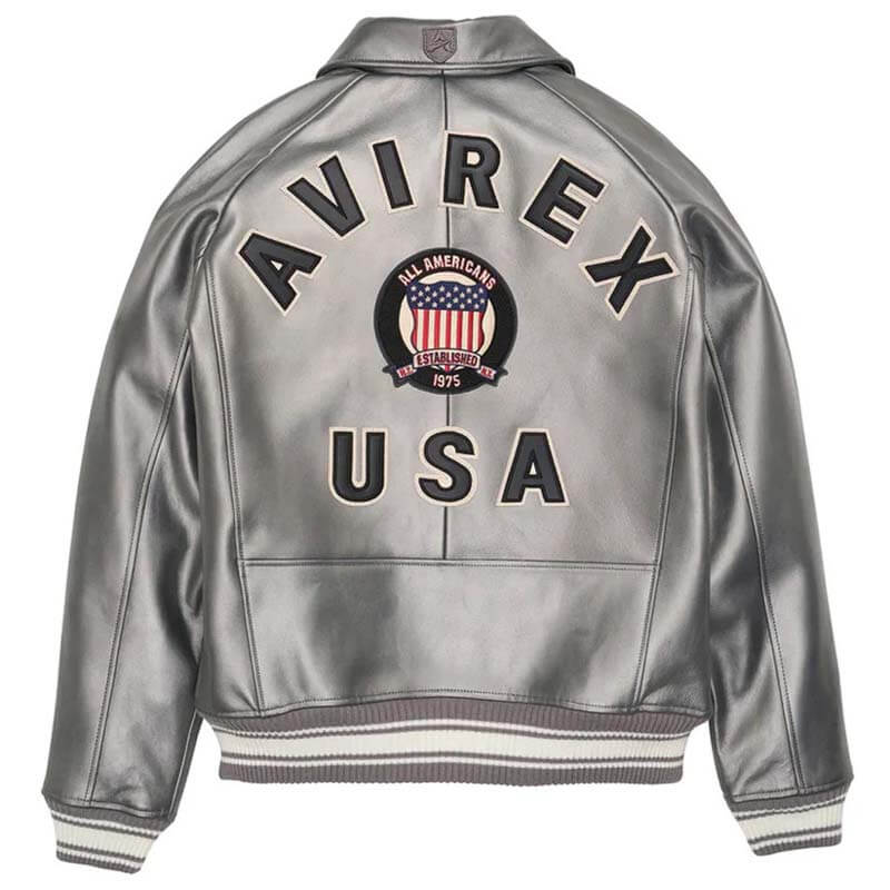 New Metallic Silver Letterman Bomber Avirex Jacket for Men