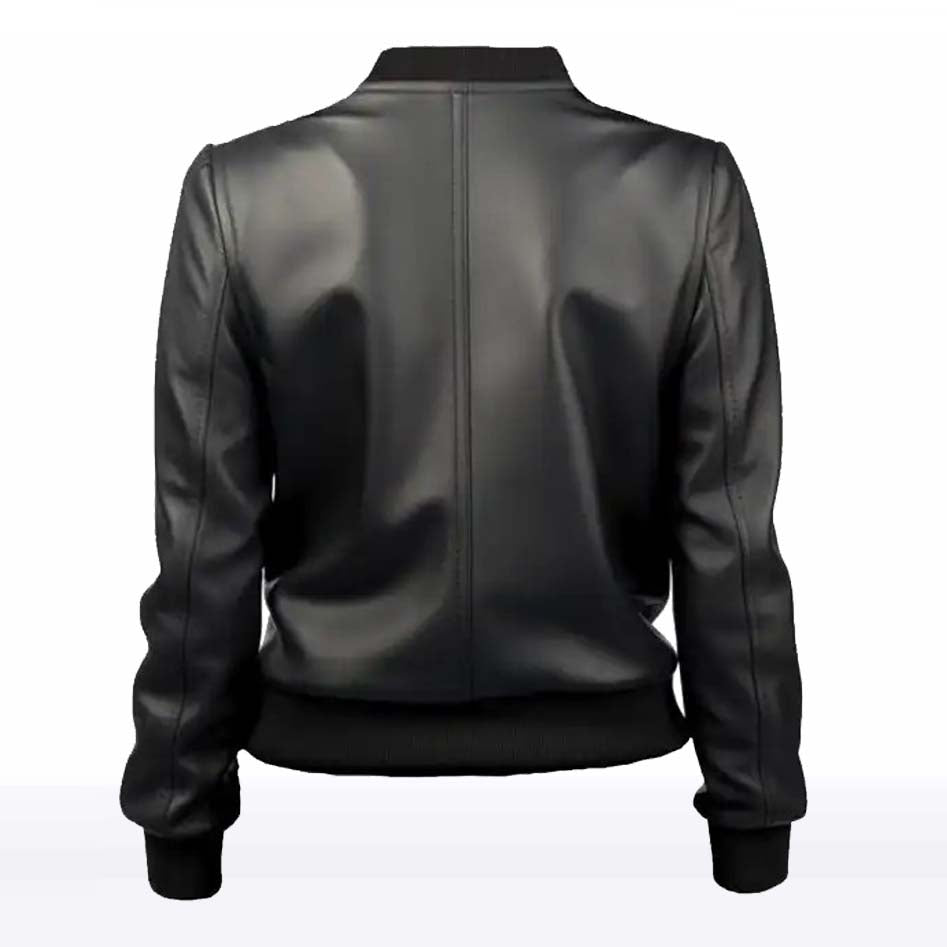 Mila Black Leather Bomber Jacket for Women