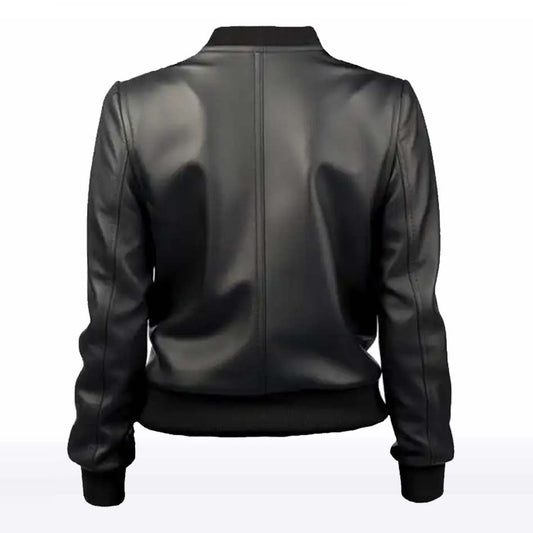 Mila Black Leather Bomber Jacket for Women