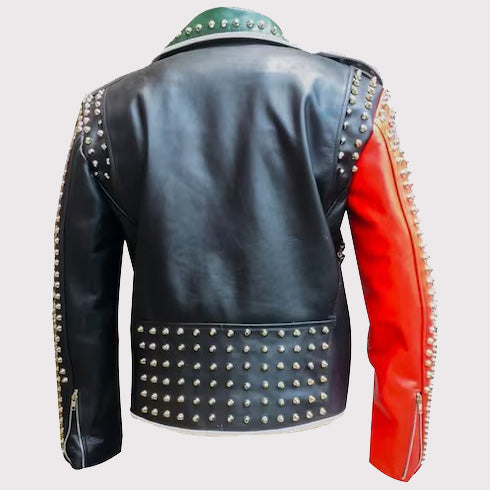 Handmade Gothic Patches Studded Leather Jacket for Men - Motorbike Hippie Fashion