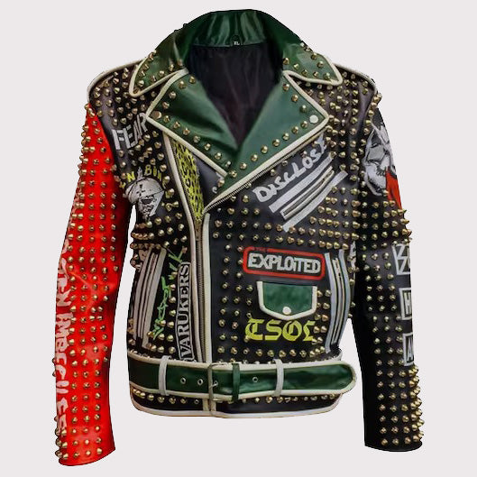 Gothic Patches Studded Leather Jacket