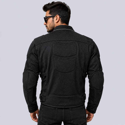 Men's Black Poly Mesh Motorcycle Jacket with CE X Armor Protection