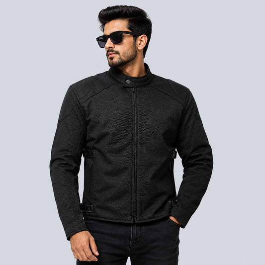 Men's Black Poly Mesh Motorcycle Jacket with CE X Armor Protection