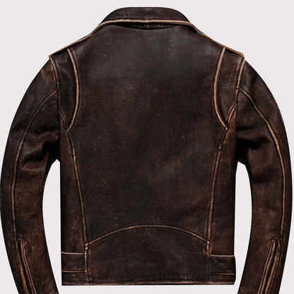 Vintage Distressed Brown Leather Motorcycle Jacket