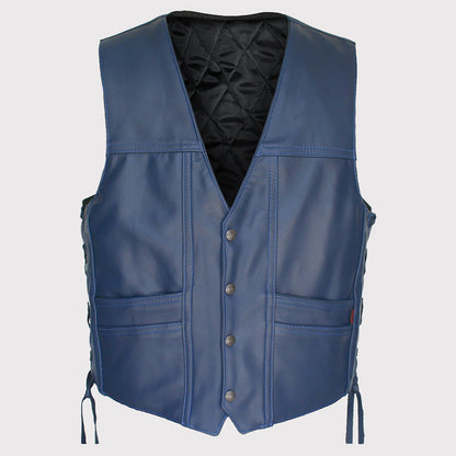 Navy Blue Leather Cruiser Vest - Timeless Appeal