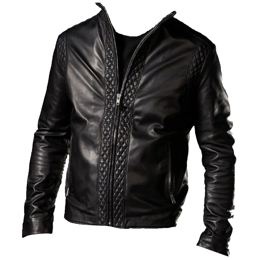 New Black Fashion Leather Bomber Jacket with Front Zip for Men