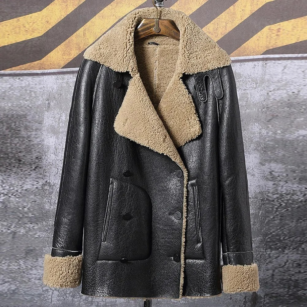 New Fashion Men's Sheepskin Shearling Fur Coat