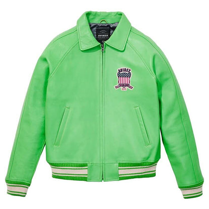 Icon Green Letterman Bomber Avirex Leather Jacket