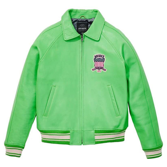 Icon Green Letterman Bomber Avirex Leather Jacket