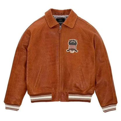 Brown Varsity Letterman Bomber Avirex Crocodile Jacket