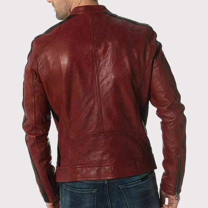 Designer Red Lambskin Leather Biker Jacket for Men