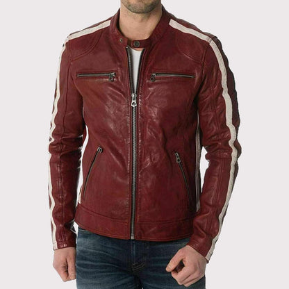 Red Lambskin Leather Biker Jacket for Men