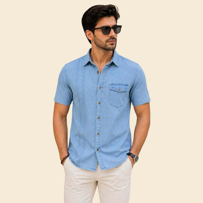 New mens light blue denim shirt short sleeve western style by Jackets Kingdom